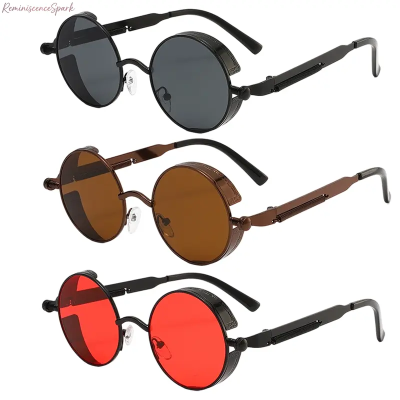 3-Pack Unisex Vintage Retro Steampunk Metal Round Sunglasses - Sturdy Frame, UV400 Protection, Premium Durable Sports Eyewear for Cosplay, Summer Outdoor Use, 3-Pack(1)