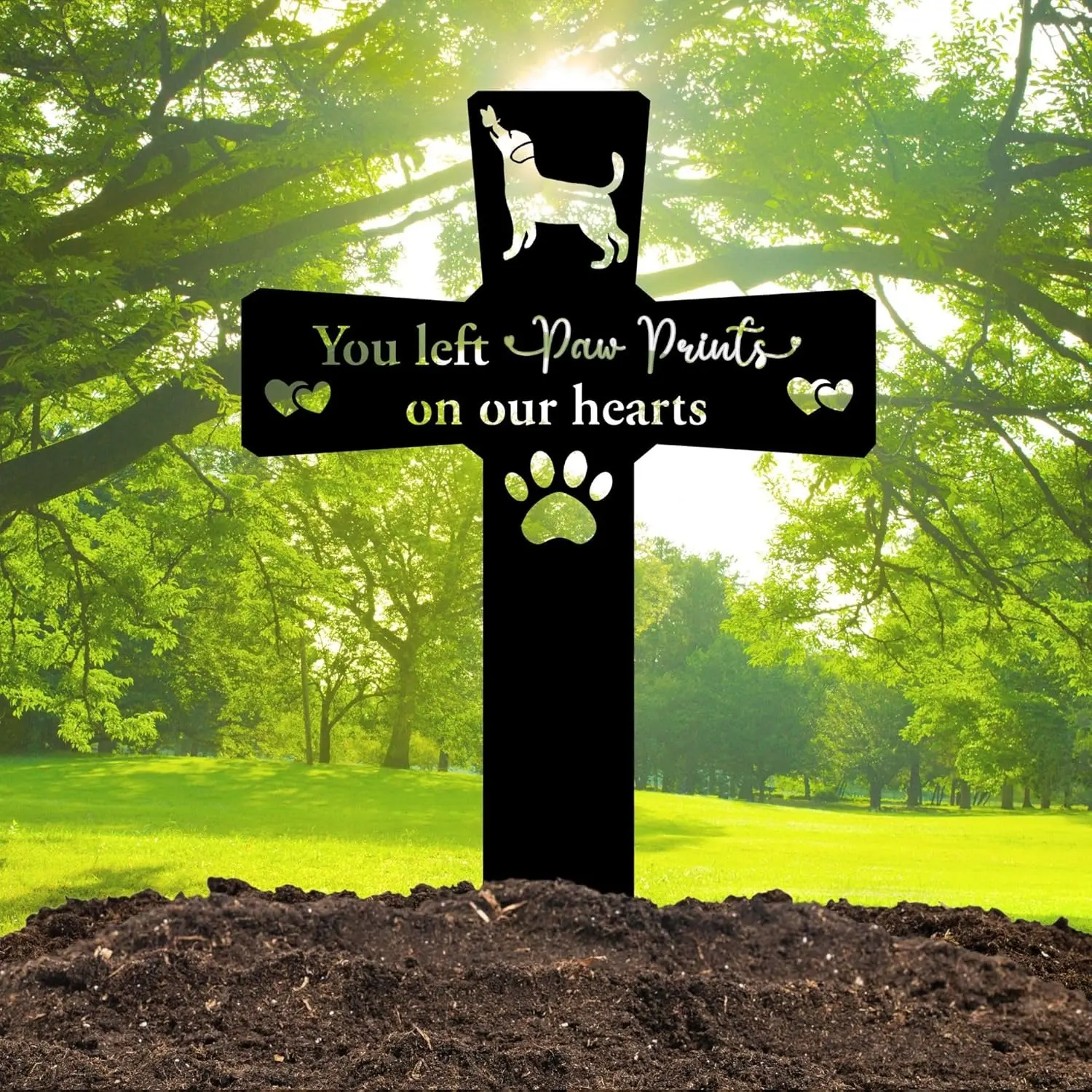 Metal Pet Memorial Garden Decoration-Dog Grave Cross for Outdoor or Indoor Display, Weatherproof Headstone Plaque for Loss of Beloved Pet, 12in Graveyard Tribute Sign