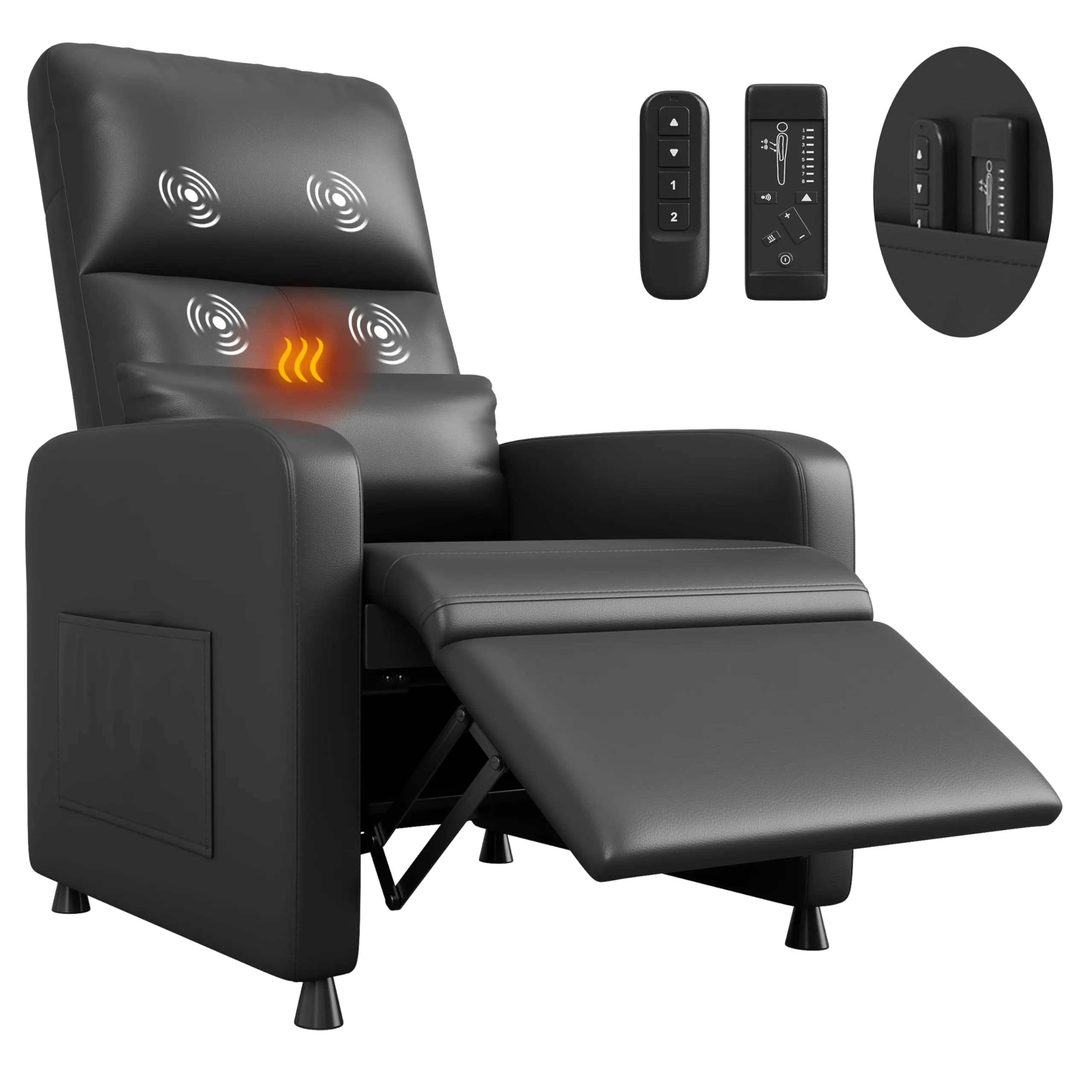 Garvee Power Recliner Chair with Massage and Heat, Electric Adjustable Ergonomic Synthetic Leather Sofa, Single Seat with 2 Side Pockets and USB Port, Ideal for Home Theater Seating
