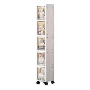 Stackable Clear Storage Bins, Collapsible Organizer with Lid, Wheels & Door, for Home and Kitchen Use
