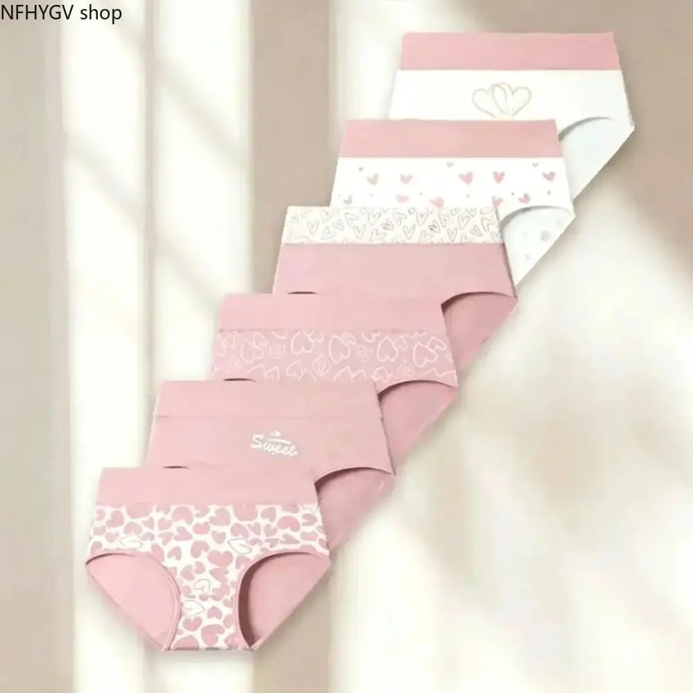 Women’s 6-Pack Printed Cotton Panties, High-Waist Briefs With Gentle Tummy Control, Ultra Soft Breathable Fabric Ladies Underwear, Versatile Daily Bottoms For Everyday Casual Outfits And Postpartum Recovery Wear