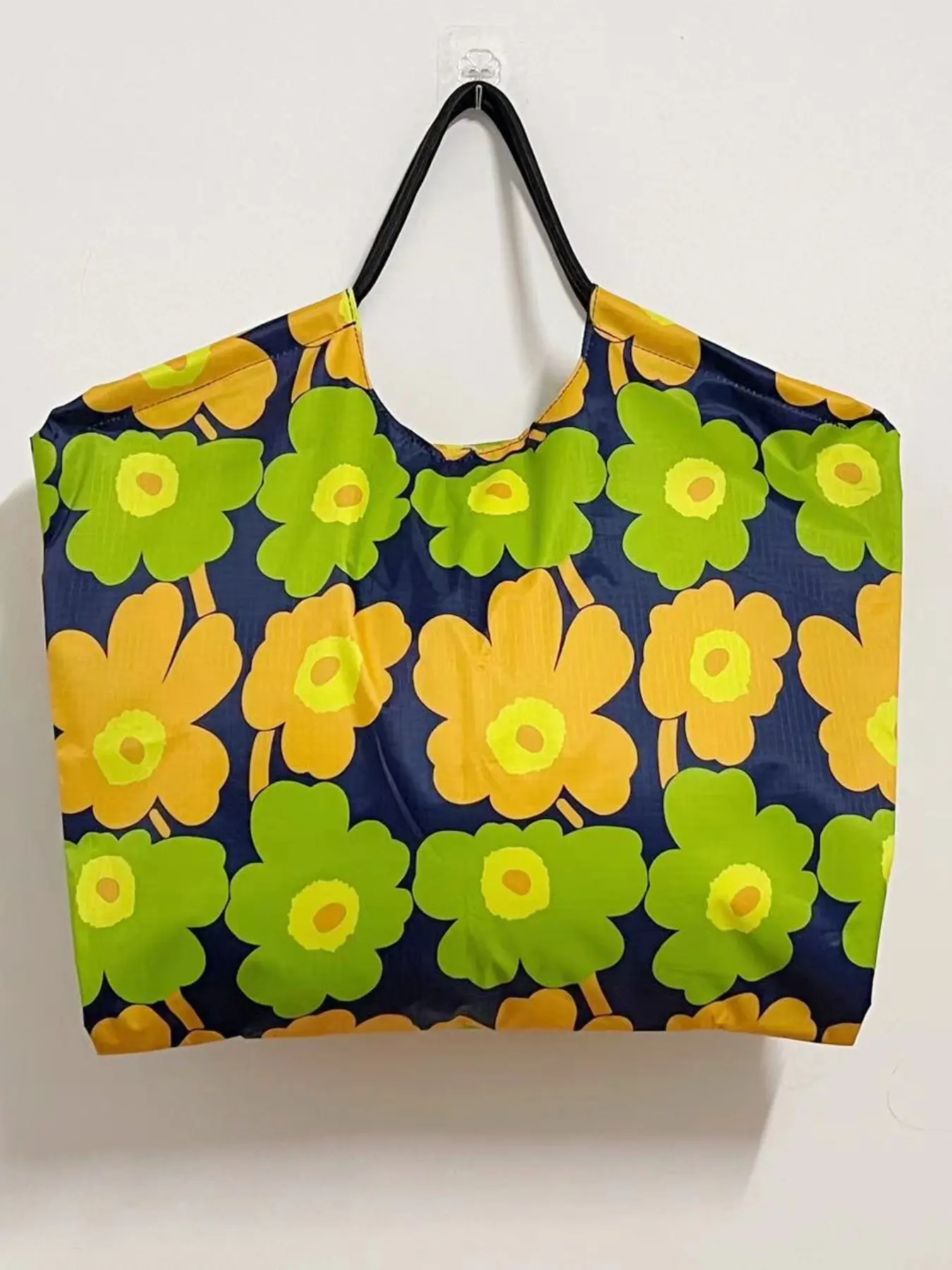 Waterproof Large Capacity Tote Bag, Floral Print, Durable Nylon, Foldable Grocery Bag, All Seasons, Casual Style, Multi-Use Shopping Bag