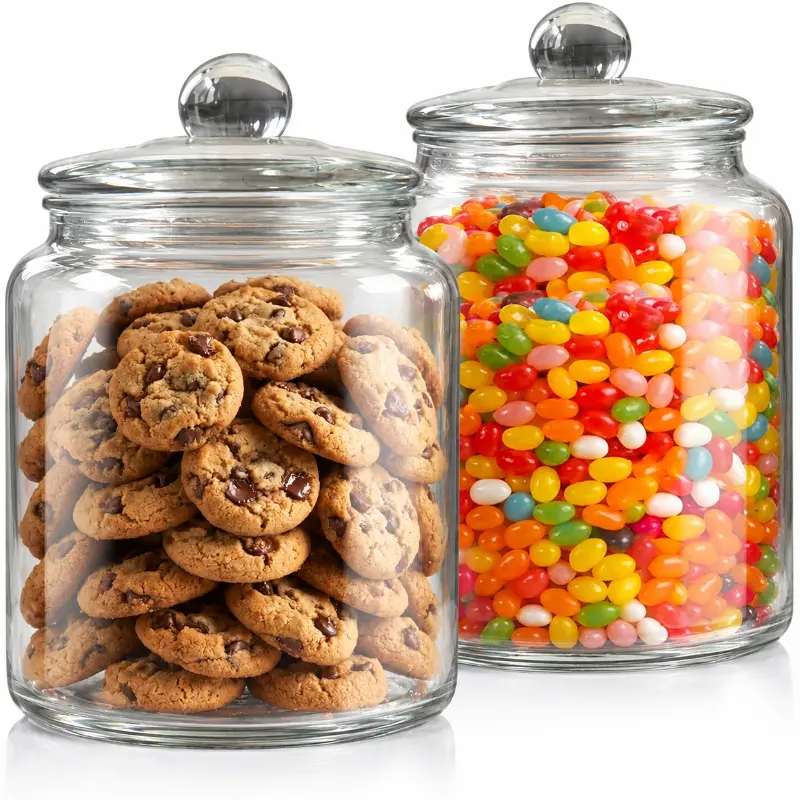 Sturdy 2pcs Wide Mouth Glass Containers with Sealing Ring Lids, 68OZ/169OZ Gallon-Sized Jars for Kitchen Storage (Cookies, Flour, Nuts) and Laundry Organization