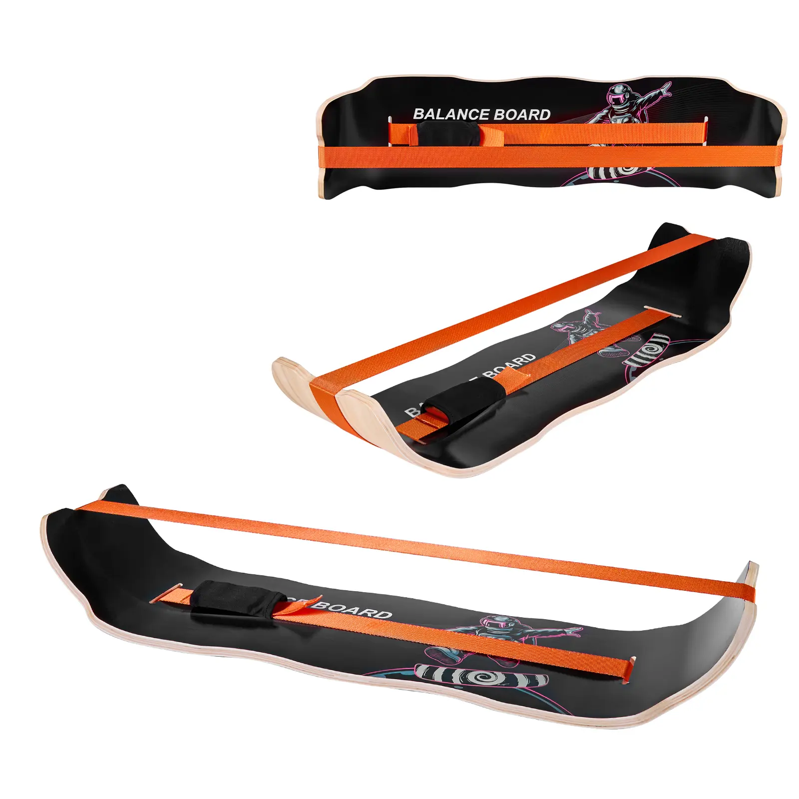 Balance Board, Wobble Board Trainer for Adults, Premium Wooden Curved Balance Training Equipment, Compact & Lightweight for Core Workouts, Standing Desk Exercise, Home Gym, Yoga, Black & Orange