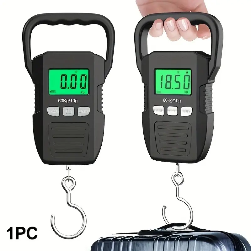 Kolzp Digital Hanging Scale, 132lbs/60kg, Backlit LCD Display, Large Hook, Tare Function, Portable, Stainless Steel/plastic