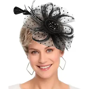 Headpiece Hat Women's Tea Party Headband Floral Cocktail Mesh Feather Hair Clip Kentucky Derby Hat Wedding