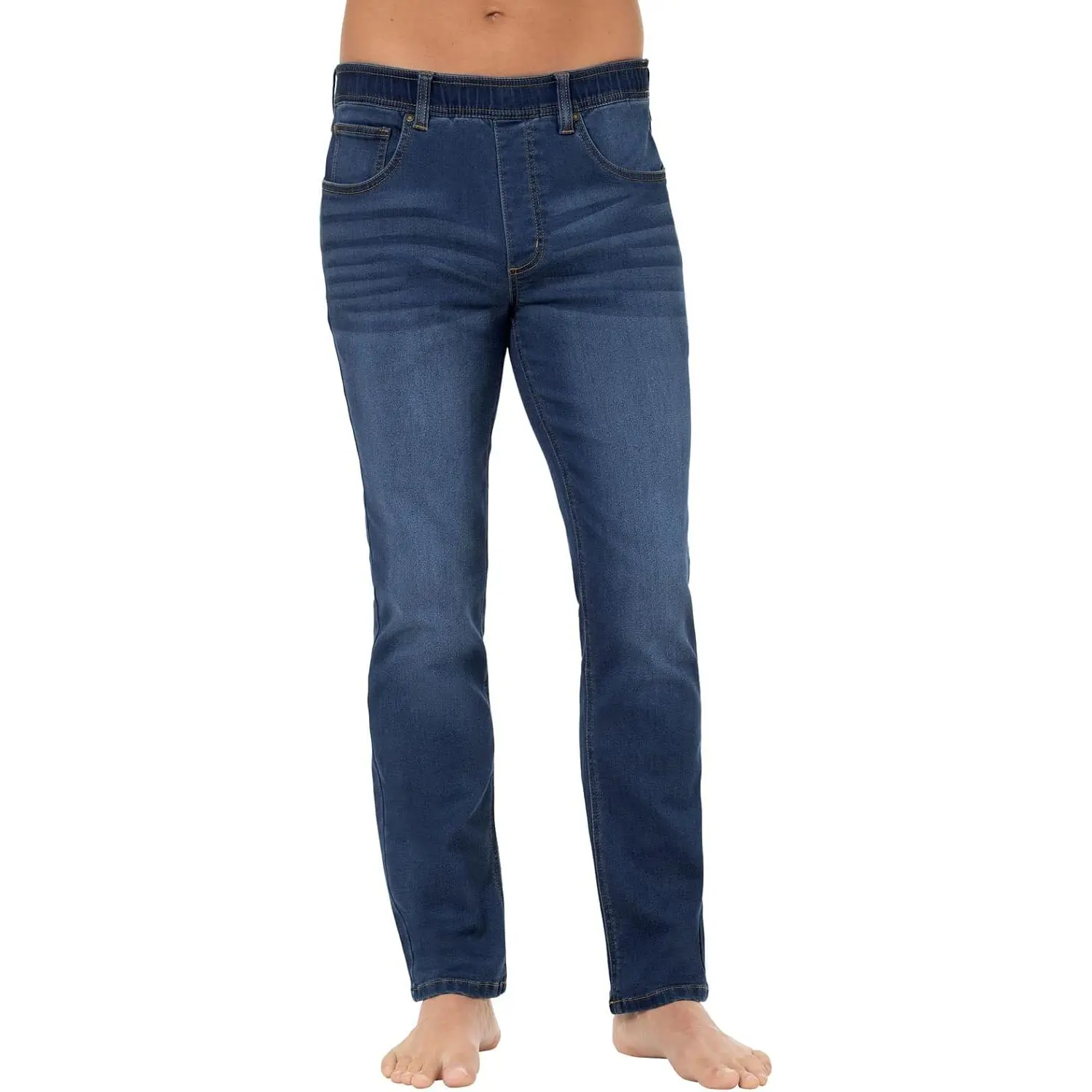 Mens Pull On Jeans - Elastic Waist Pants Men - Slim Straight Sweatpant Jeans Men Pull Up Jeans