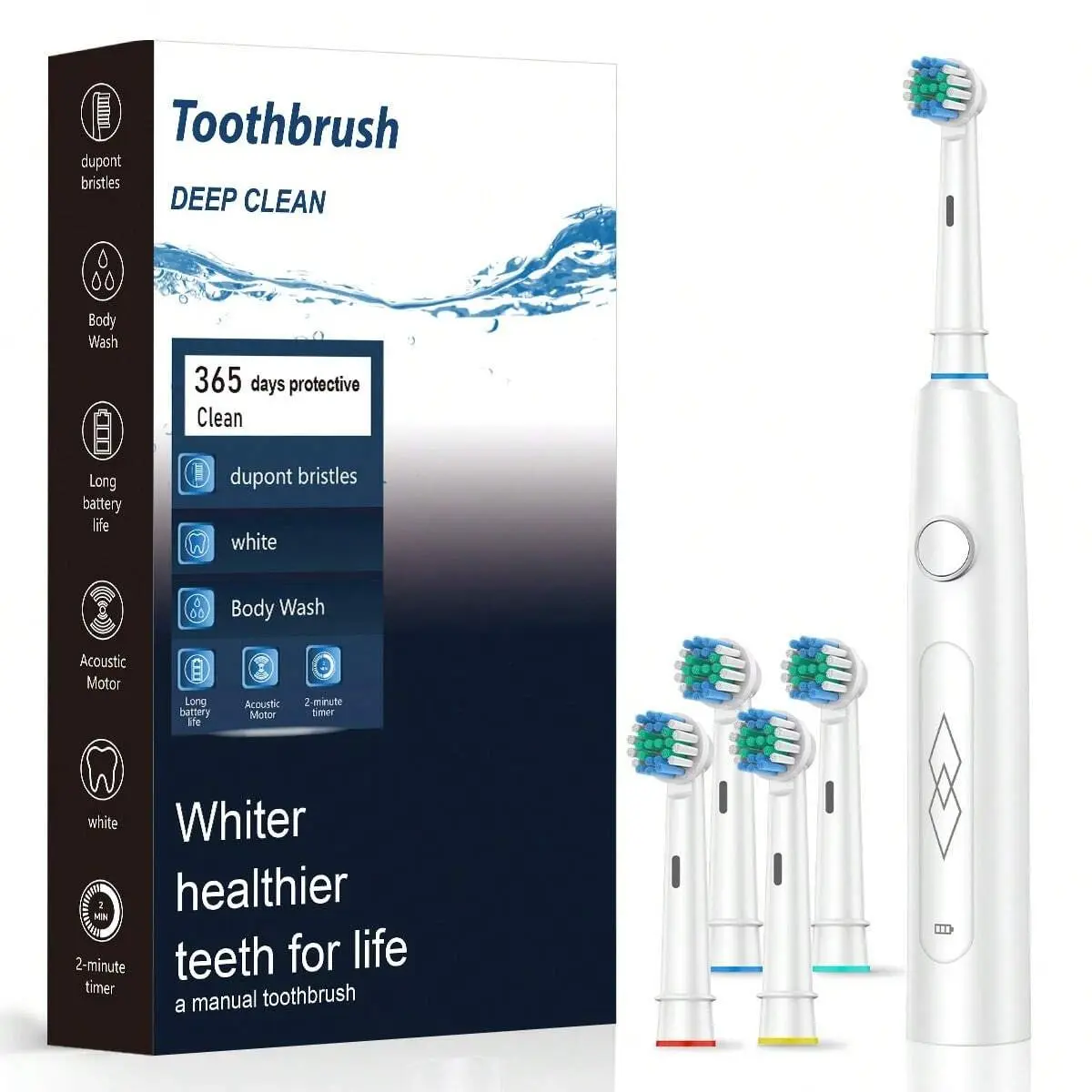 Rotating Electric Toothbrush Set, 4/8 Brush Heads, High Vibration Frequency, Sonic Wave Charging, Smart Timer, Waterproof, Adult Use, Daily, Holiday Gift, Power Toothbrush, Teeth Cleaning Tool