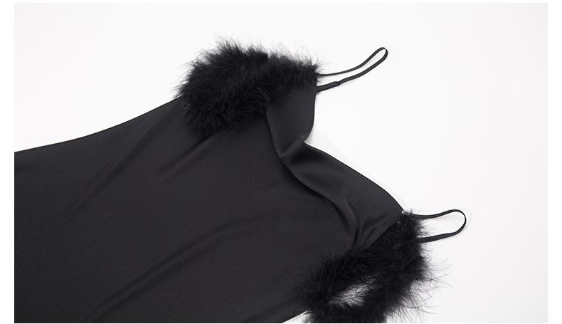 Sexy nightgown with straps, Russian cross-border one-shoulder dress, faux acetate nightgown, light luxury bridesmaid gift, strap dress, sexy off-shoulder feather-trimmed satin long dress, spicy girl style slim-fit bodycon dress