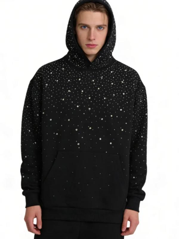 Kyn Apparel Rhinestone Studded Hoodie Women & Men Sparkle Starry Print Pullover Fall   Punk Aesthetic