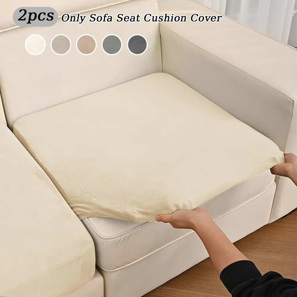 2PCS Soft Velvet Sofa Cover Solid Color High Elastic Breathable Living Room Sofa Protective Cover Home Decoration Dustproof Removable Sofa Cover Stretchable Sofa Cover Washable Sofa Covers