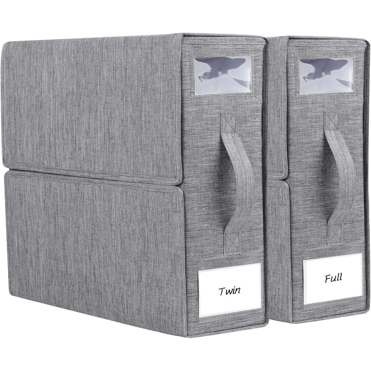 Bed Sheet Organizers and Storage 2 Pack Foldable Linen Closet Organizer with Window - Full/ Size Bedding Storage for Duvet Cover, Bedding Clothes (Gray)