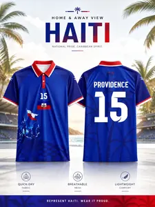 Haiti 2026 Men's Soccer Jersey Blue Polo Shirt, Advanced Moisture-Wicking Sportswear, Haiti National Team Fan Gear, Athletic T-Shirt