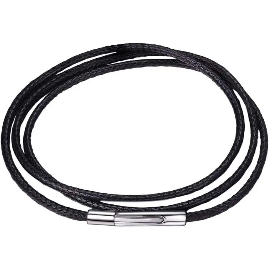 Leather Necklace Cord with Customizable Stainless Steel/Black Clasp, Waterproof Black/Brown Woven Wax Rope Chain for Men Women 1.5/2/3mm, Length 16"-30"