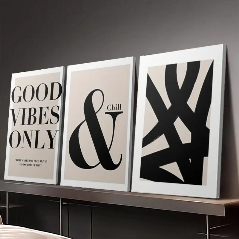 Modern 3-Piece Black and White Canvas Wall Art Frames - Waterproof Ink Prints with Inspirational Quotes, Marble, Houndstooth Plaid, Polka Dots, Stripes, Wrinkle Resistant, Ideal for Living Room, Kid Room, Balcony, Wardrobe Styling Coordination