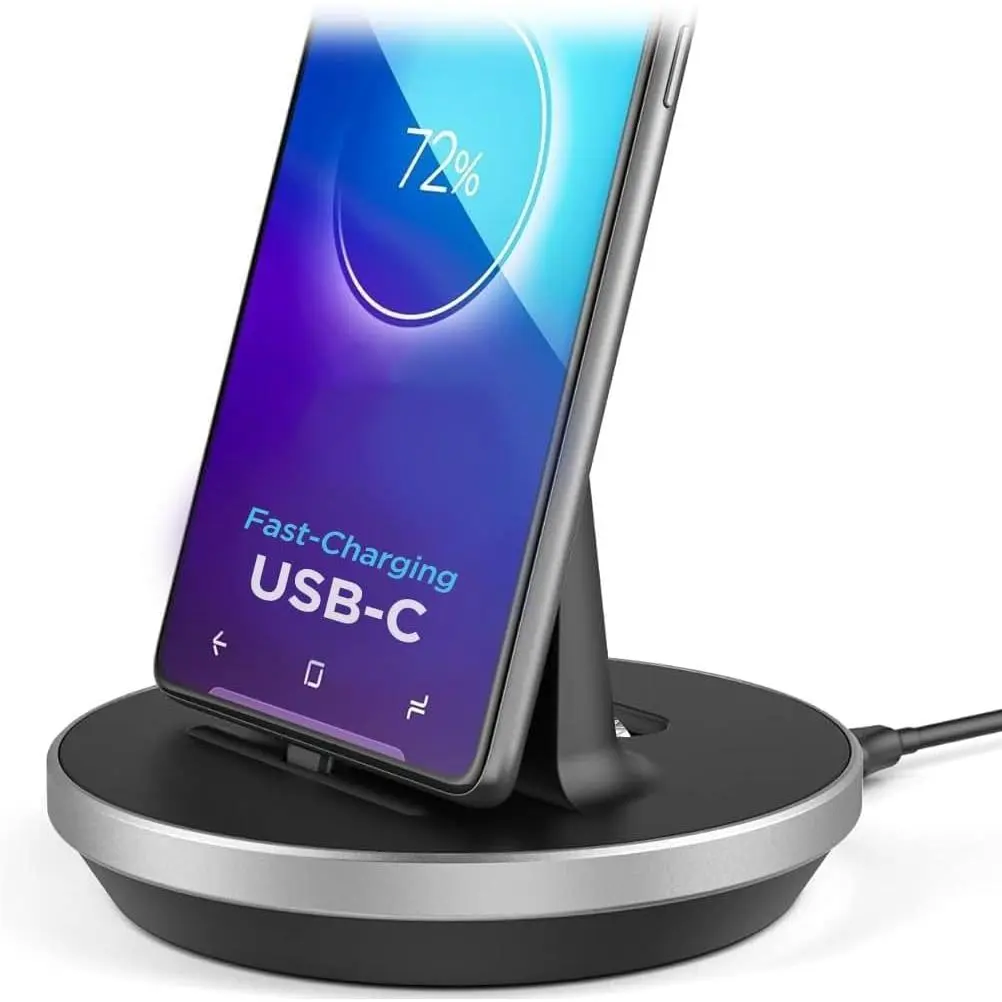 Desktop  Stand for USB-C Phone and Tablets, Adjustable Case-Friendly Dock Station Charger, Super  Charge Compatible (Wired Type-C)