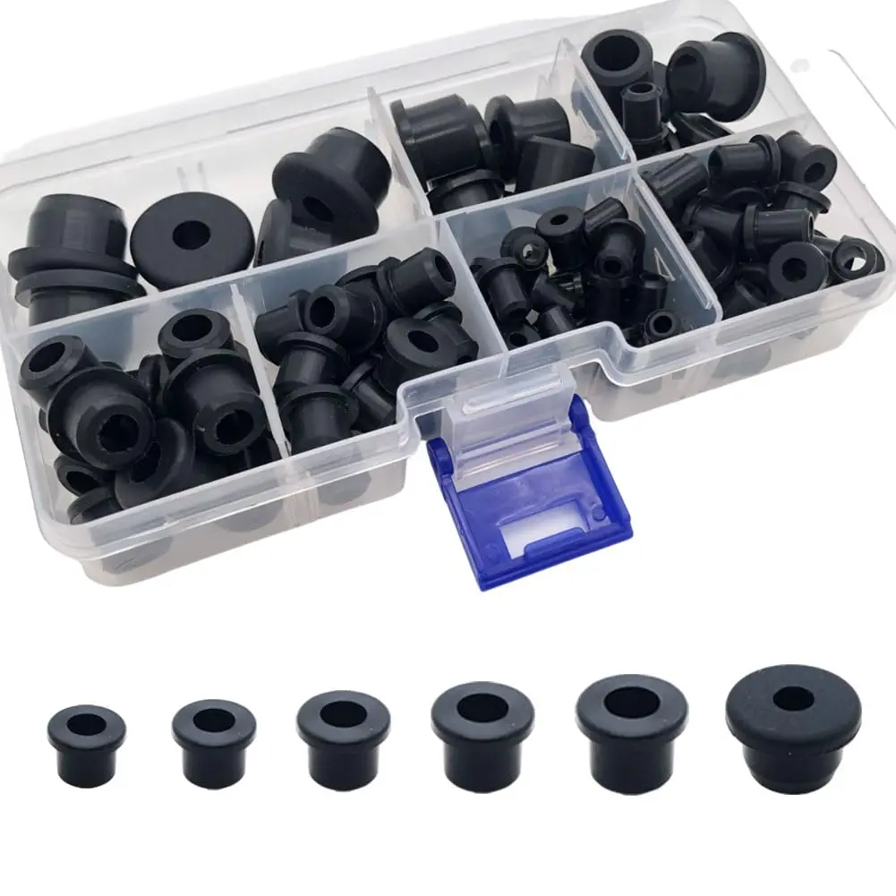 100PCS T-Type Rubber Grommet Multi-Size Kit Pack - 6 Sizes (3/16" 1/4" 5/16" 3/8" 1/2" 5/8") Silicone Grommets for Wiring, Automotive Firewall Hole Plug, Cable Wire Protection, T-Type Grommet