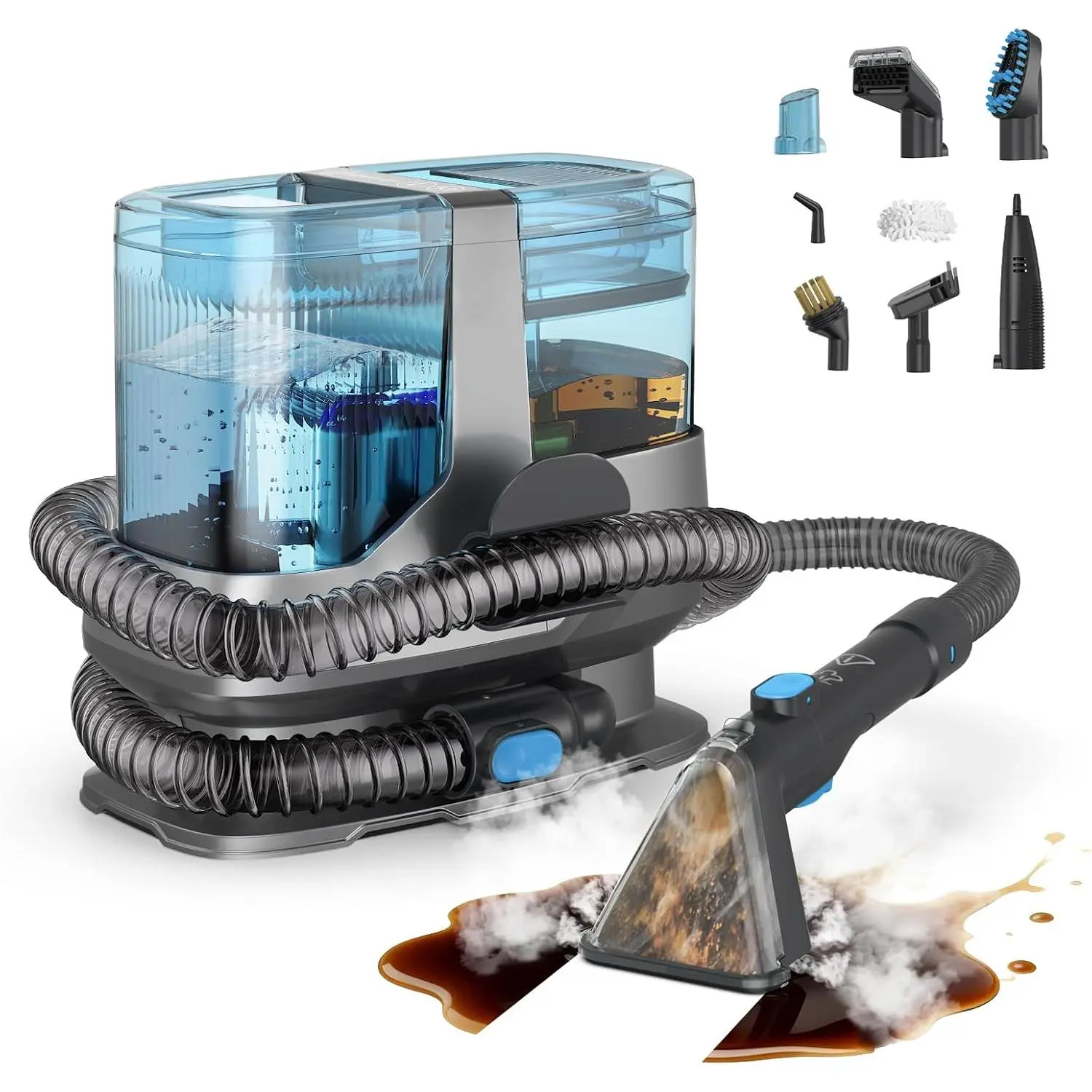 Portable Steam Carpet Cleaner, 203°F High Temp Steam & 18,000Pa Suction, Deep Stain & Odor Removal, Spot Cleaner for Pets, ,  Upholstery, Stairs &  Detailing