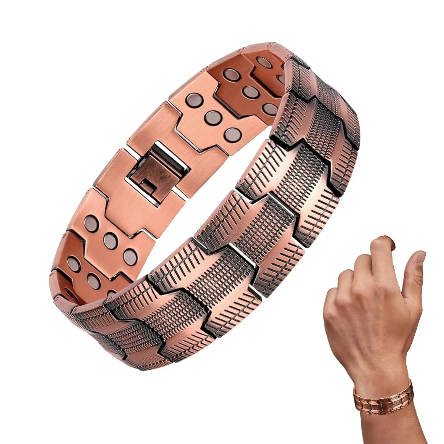 Male Pure Copper Magnetic Links Bracelet, Classic Adjustable Link Wristband with Strong Magnets, Stylish Jewelry Gift for Dad