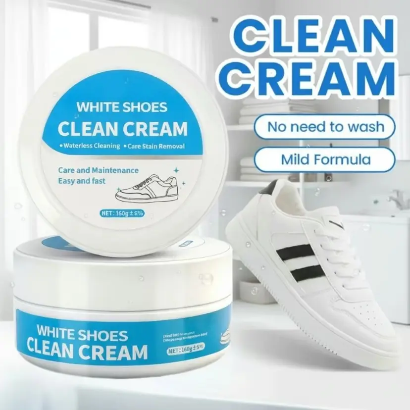 White Shoe Cleaner Cream Shoes Cleaner Multipurpose Multi Surface Cleaner No-Wash Solid Comes with Sponge Removes Stains Stain Remover Ideal for Leather Silicone Car Interiors Mild Non-Irritating Eco-Friendly