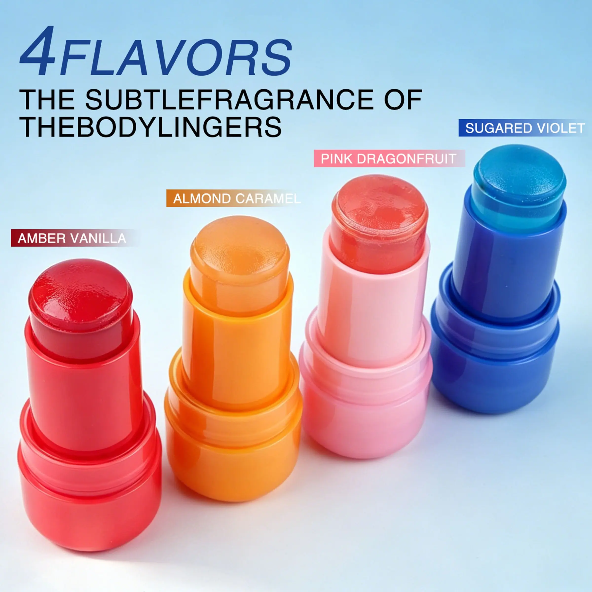 1pcs Solid Perfume Balm Set - Caramel Perfumes - 4 Scents (Amber Vanilla, Almond Caramel, Pink Dragonfruit, Sugared Violet) - Long Lasting Fragrance Stick, Portable Travel Size, No-Mess Solid Scent for Women, Amber Fragrances, Fragrance Ensemble Set