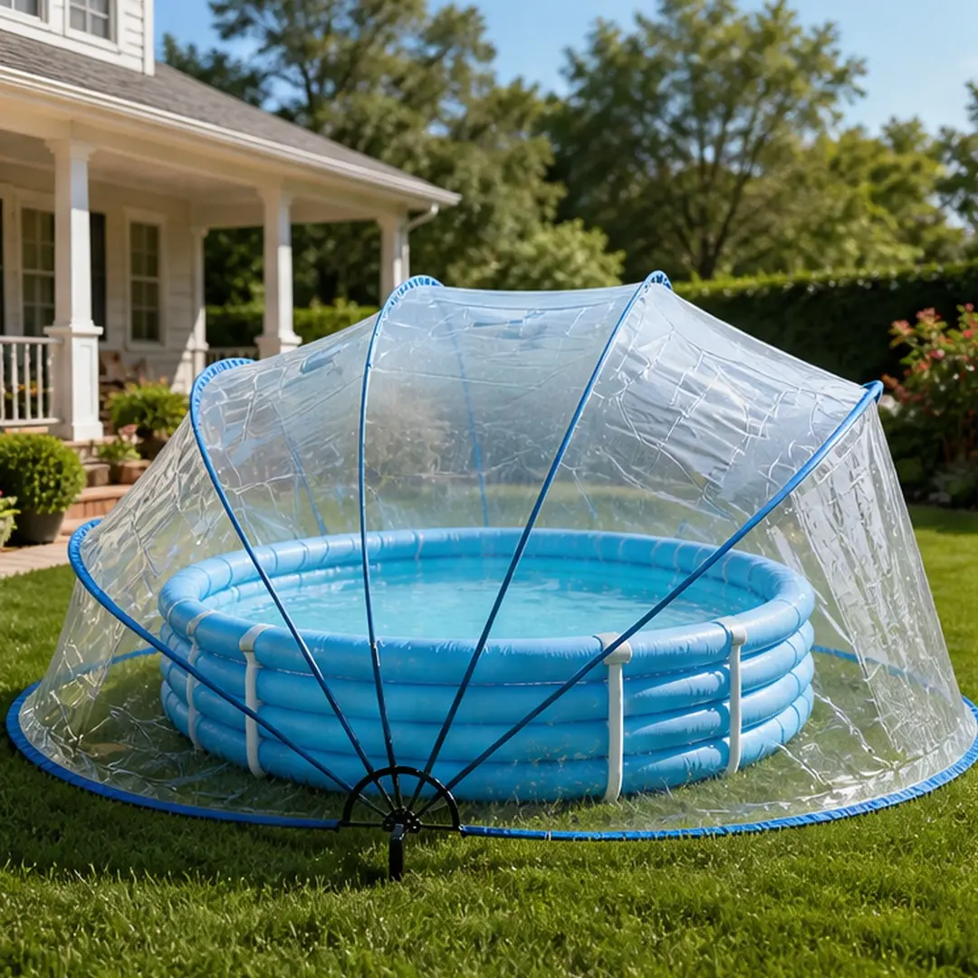 ARCH 18ft Ground-Mounted Retractable Pool Cover for Above Ground Round Pools, PVC Film with Fiberglass Rods, Blue Polyethylene Solar Blanket, Outdoor Swimming Pool Accessories, Keeps Debris Out, UV Protection, Easy Open/Close, 17.7FT Compatible