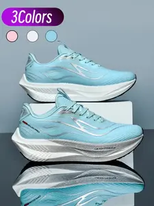 1 Pair Couple Professional Marathon Running Shoes, Breathable Woven Mesh Upper, Height-Boost Thick Sole With Carbon Plate For Propulsion, Daily Jogging & Commute Sneakers