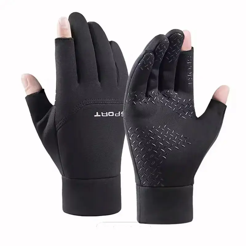 Warm Touchscreen Fishing Gloves, Two-Finger Cut Cycling Gloves with Non-Slip Grip for Winter Outdoor Activities