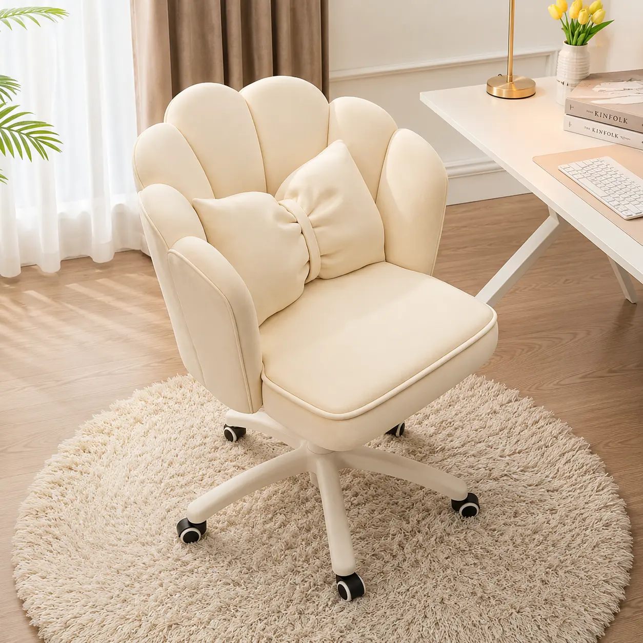 Cute Petal Office Chair, Modern Fabric Butterfly Chair for Home Use, Height-Adjustable Dressing Chair & Computer Chair
