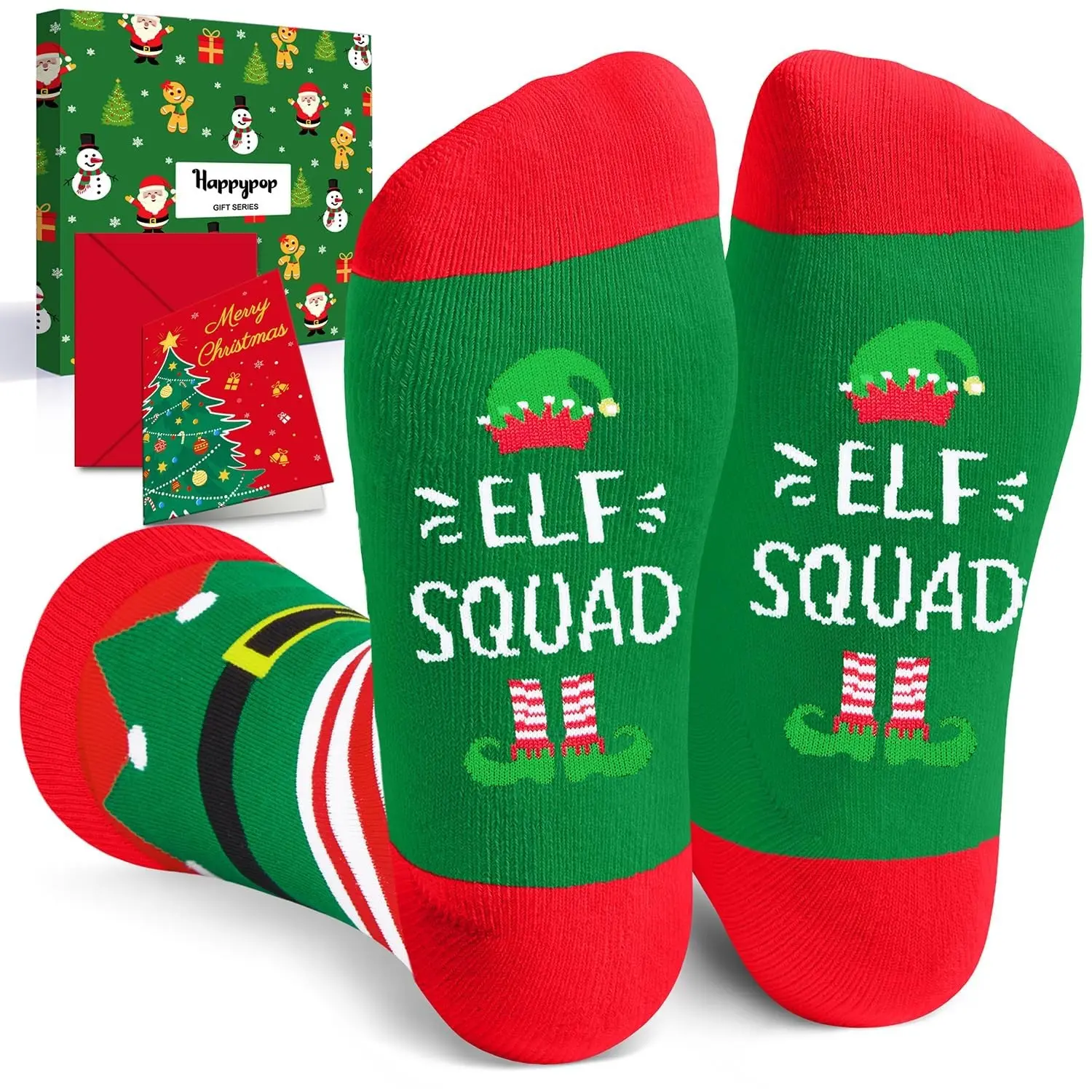 HAPPYPOP Christmas Gifts Stocking Socks for Women Men - Secret Santa Socks, Elf Socks for Teens, Gnome Christmas Socks Xmas Stocking with Greeting Card for Mom Dad