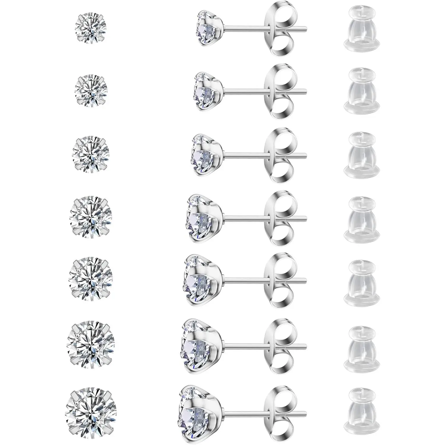 7 Pairs 20G Stud Earrings for Women Men Hypoallergenic 316L Surgical Stainless Steel Earrings for Multiple Piercing | AAAAA+ Cubic Zirconia Earring Stacks with Butterfly & Silicone Backs