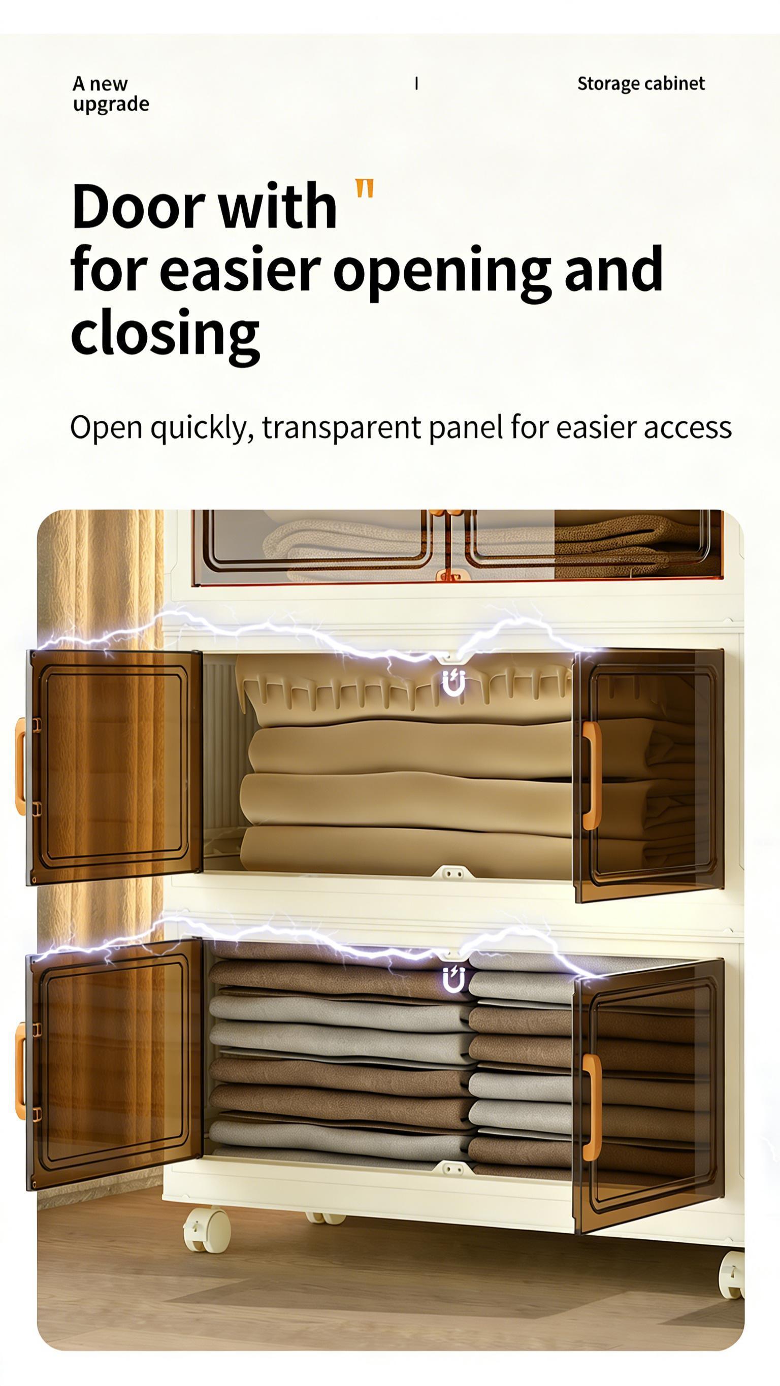 Wheeled 5 Tier Stackable Storage Boxes, Foldable Collapsible Plastic Bins for Home Office & Kitchen