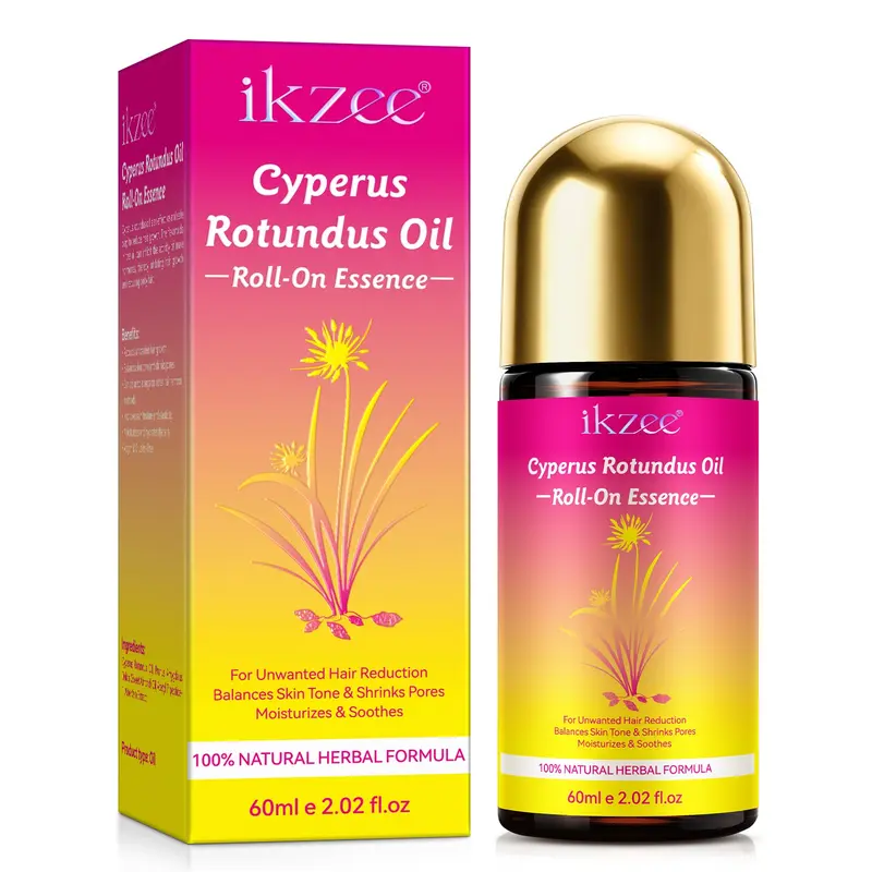 ikzee Roll-On Cyperus Rotundus Oil Hair Removal, your summer hair removal companion, soothes dry skin and discomfort, suitable for sensitive skin, reduces the appearance of unwanted hair, and leaves skin looking smoother and more even