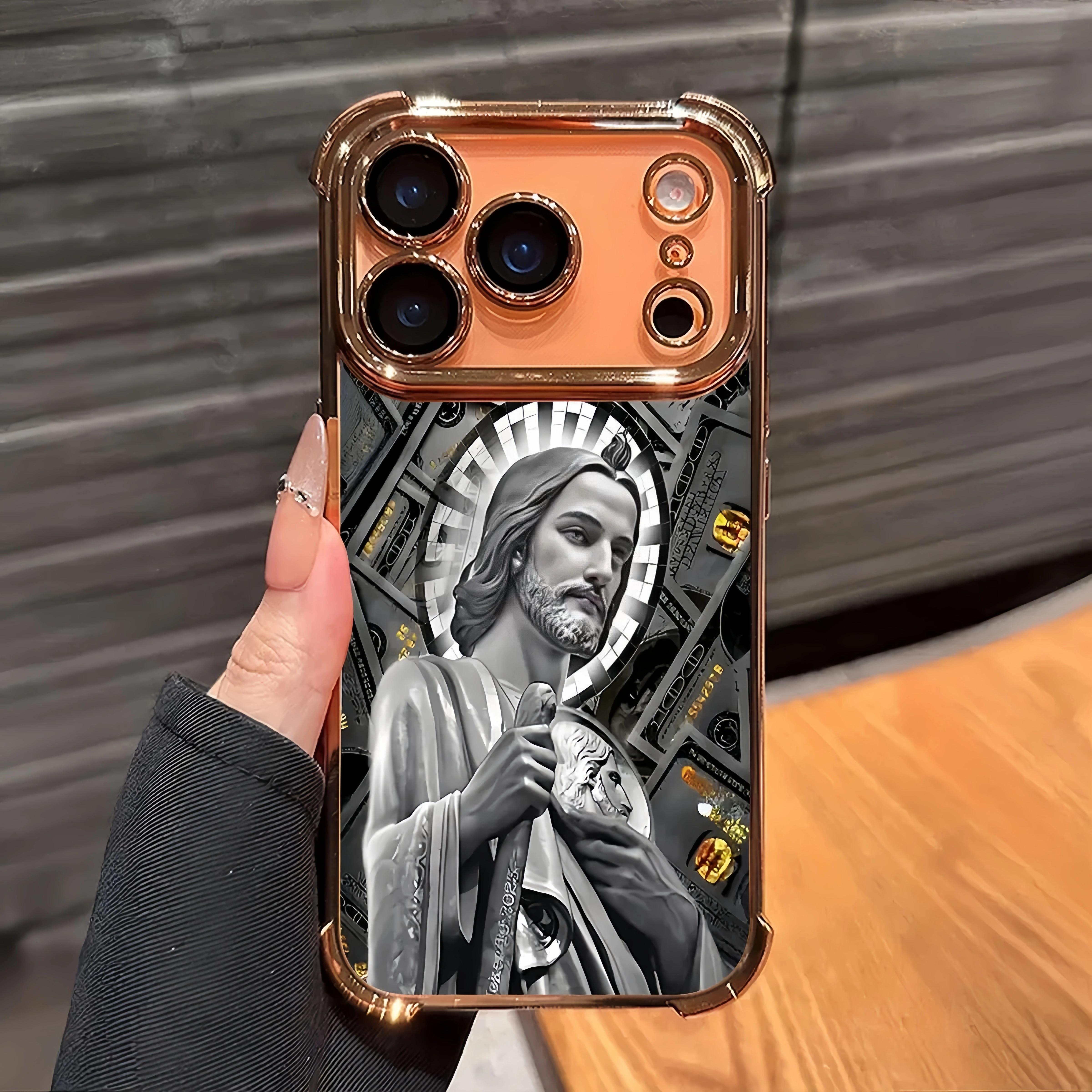 San Judas Tadeo Pattern Phone Case Electroplated Cover with Airbag Shockproof Soft TPU for iPhone X 11 12 13 14 15 16 17 Pro Max Plus Air Money Durable Lightweight Design