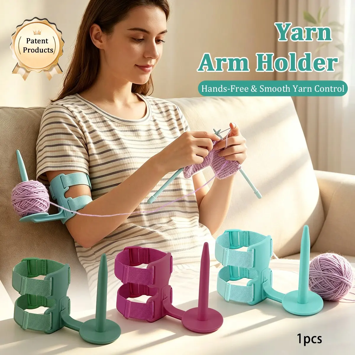 Patented Arm Wearable Yarn Holder Organizer, Heavy Duty Material Smooth Yarn Spinner Prevents Yarn Rolling & Falling, Relax Knitting & Crochet Craft Accessory