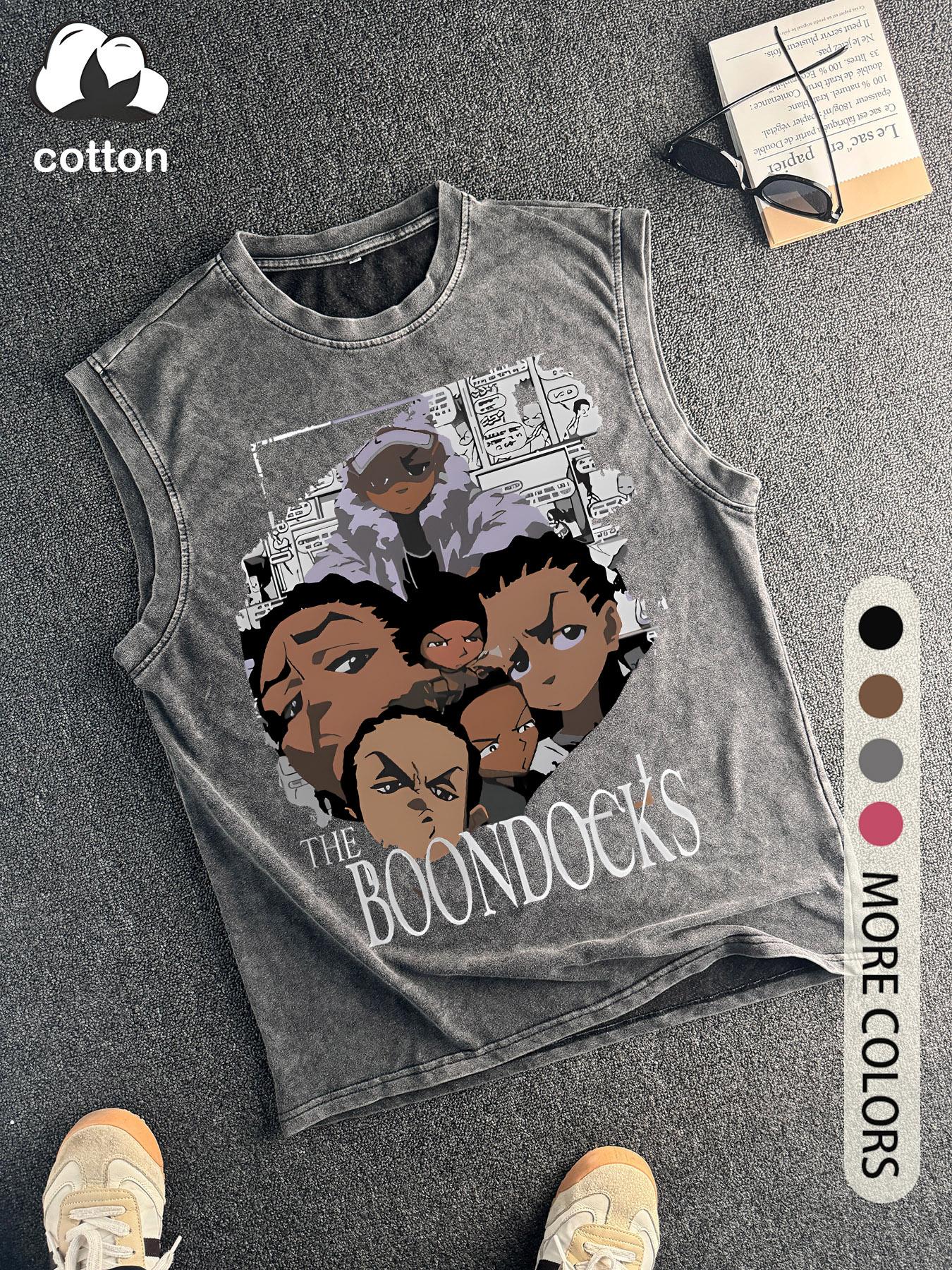 Men's The Boondocks Graphic Distressed Round Neck Tank Top, Regular Fit Casual Sleeveless Top for Summer, Men's Top for Daily Wear