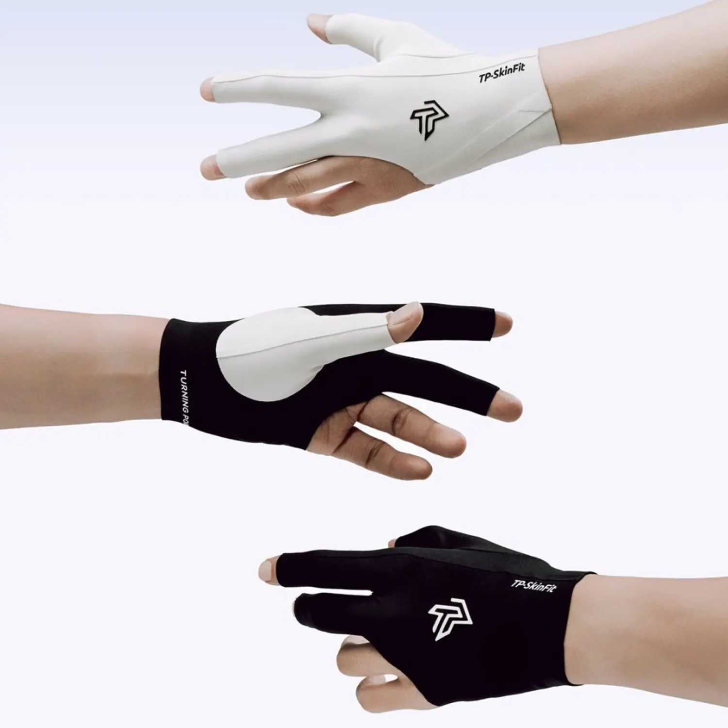 TP Turning Point Left Hand Billiard Glove, Professional 3 Finger Fingerless Pool Cue Glove, Breathable Anti-Slip Snooker Accessory for Pro Players, Billiard Accessories