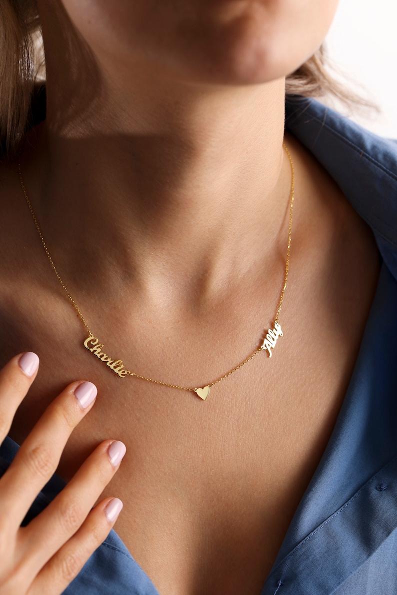 AS616 Personalized Custom Name Middle Love Necklace Stainless Steel DIY Name Necklace Holiday Gift for Men and Women