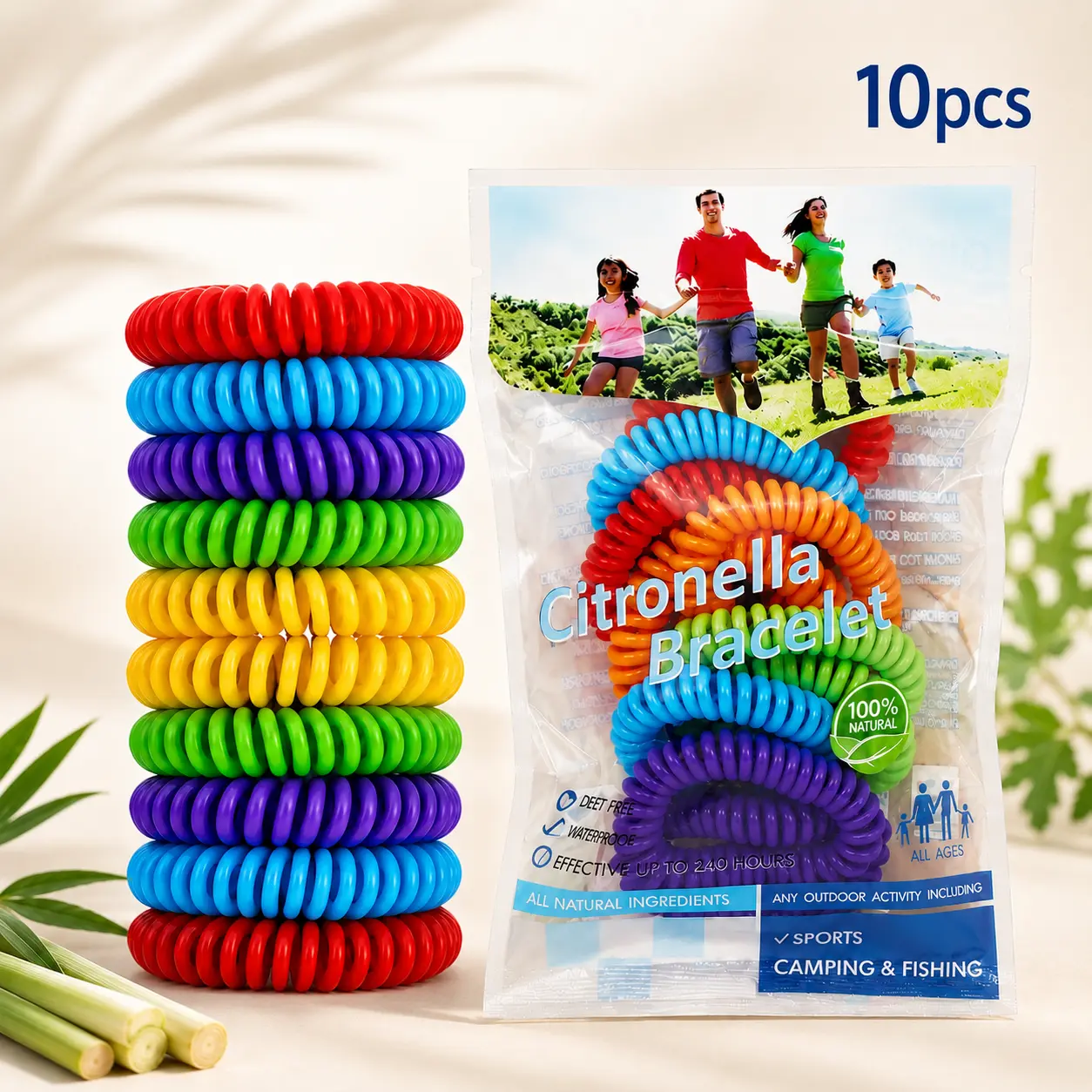 10PCS Colorful Citronella Mosquito Repellent Wristbands - DEET-Free, Stretchy Fabric, One Size Party Accessories for Bbqs, Outdoor Fun, Mosquito Repellent for Fishing