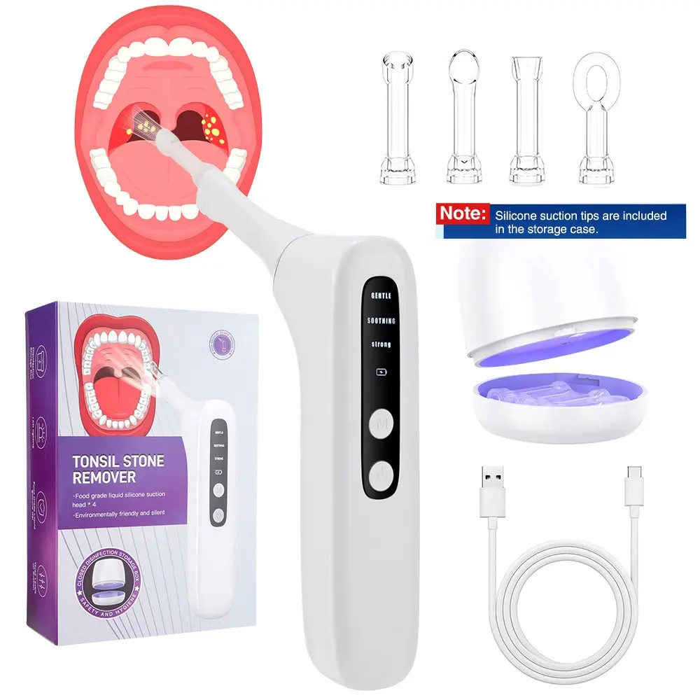 Tonsil Stone Remover Electric Vacuum Tonsil Stone Cleaning Kit with 3-level Adjustment, Adjustable, With LED Light, Oral Care Tool, Adjustable Oral Irrigator for Fresh Breath, Water Flosser for Tonsil Stones, Oral Hygiene Products