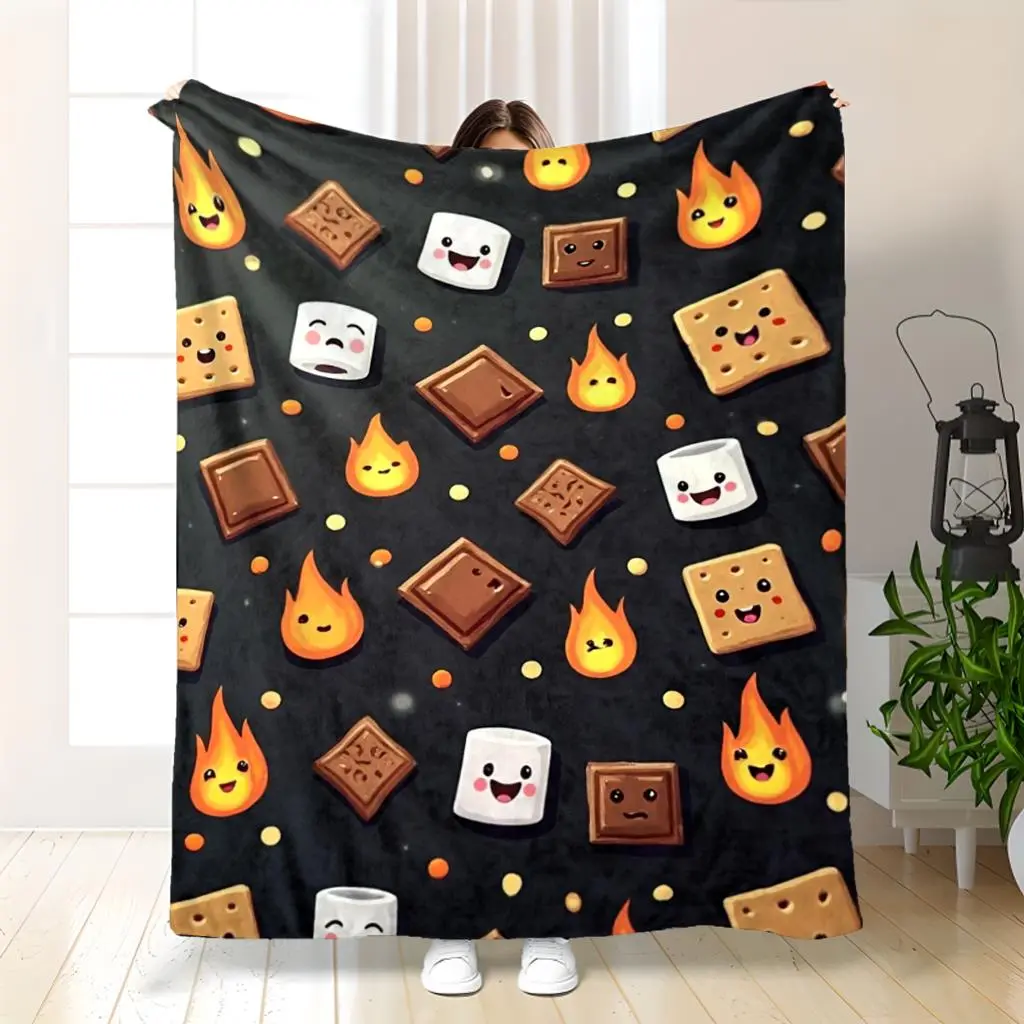 This Is a Cozy Fleece Blanket Featuring a Chocolate Chip And Marshmallow Design, Ideal for Use on a Bed, Sofa, Or While Traveling. It Makes a Great Gift for Anyone, Including Boys, Men, And Women, (Single-sided print)