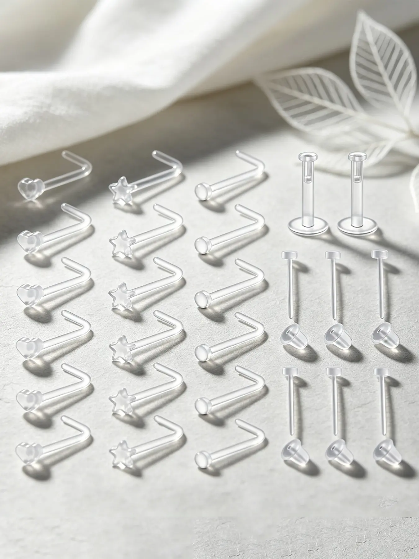 20g 18g Clear Nose Studs Plastic Flat Back Earrings Piercing Retainers for Work Surgery Sport Back to School Small Bioflex Invisible Ear Stud 16g Cartilage Labret Lip Piercing Spacers Retainer