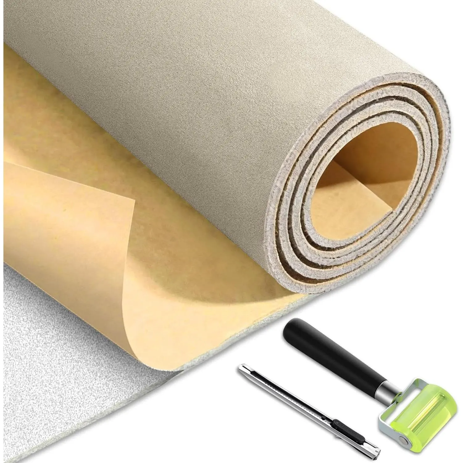 Headliner Fabric Replacement Kit, 36 x 60 Inch Self-Adhesive Suede with Foam Backing for Car, Easily Fixing Sagging Areas - Beige, Truck, Rv, Roller, Door Panels