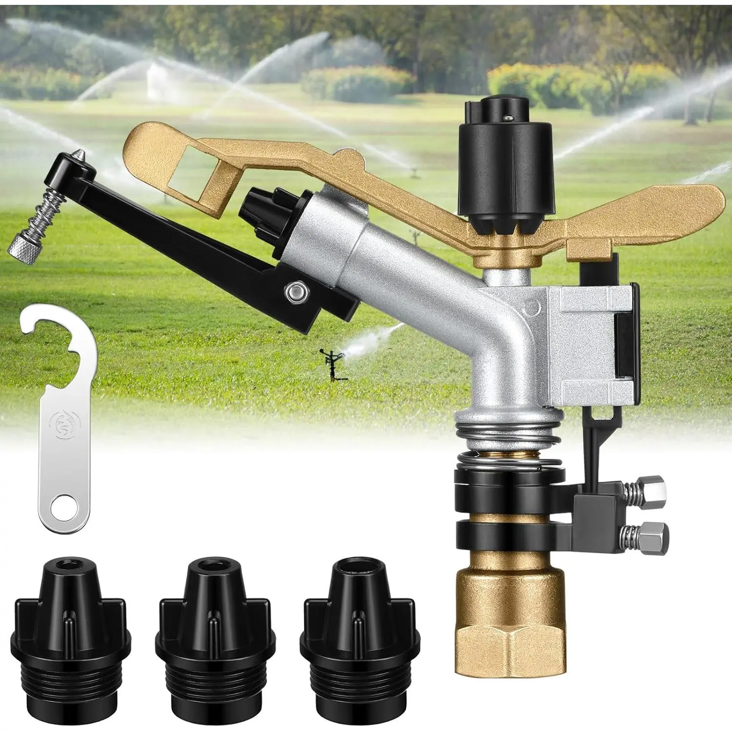 1 Pcs 1" Agriculture Farm Irrigation Sprinkler Spray Gun Heads 360° Adjustable Impact Gun Sprinkler with Nozzle Set Npt Female Thread for Large Area Grass Garden Farm Lawn Watering