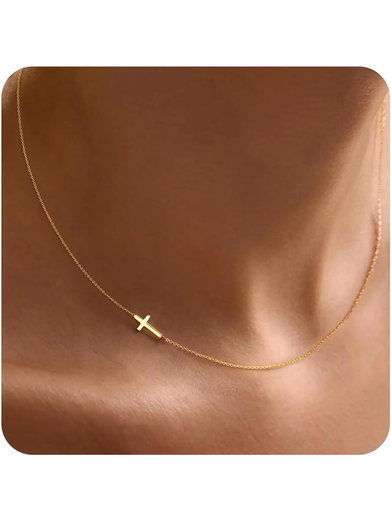 1pc Sideway Dainty Cross Necklace for Women, Golden/Slivery Waterproof Small Cross Choker Necklace Simple Minimalist Pendant, Trendy Cute Religious Faith Baptism Confirmation