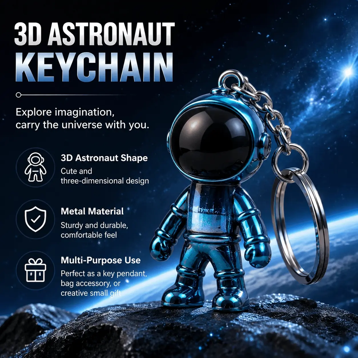 3D Astronaut Keychain, Zinc Alloy Anti-Rust Key Ring, Backpack Charm, Dorm & Lab Key Organizer, Access Card Holder, Space Robot Themed Cool Gadget, Desk Decor for Students & Sci-Fi Fans