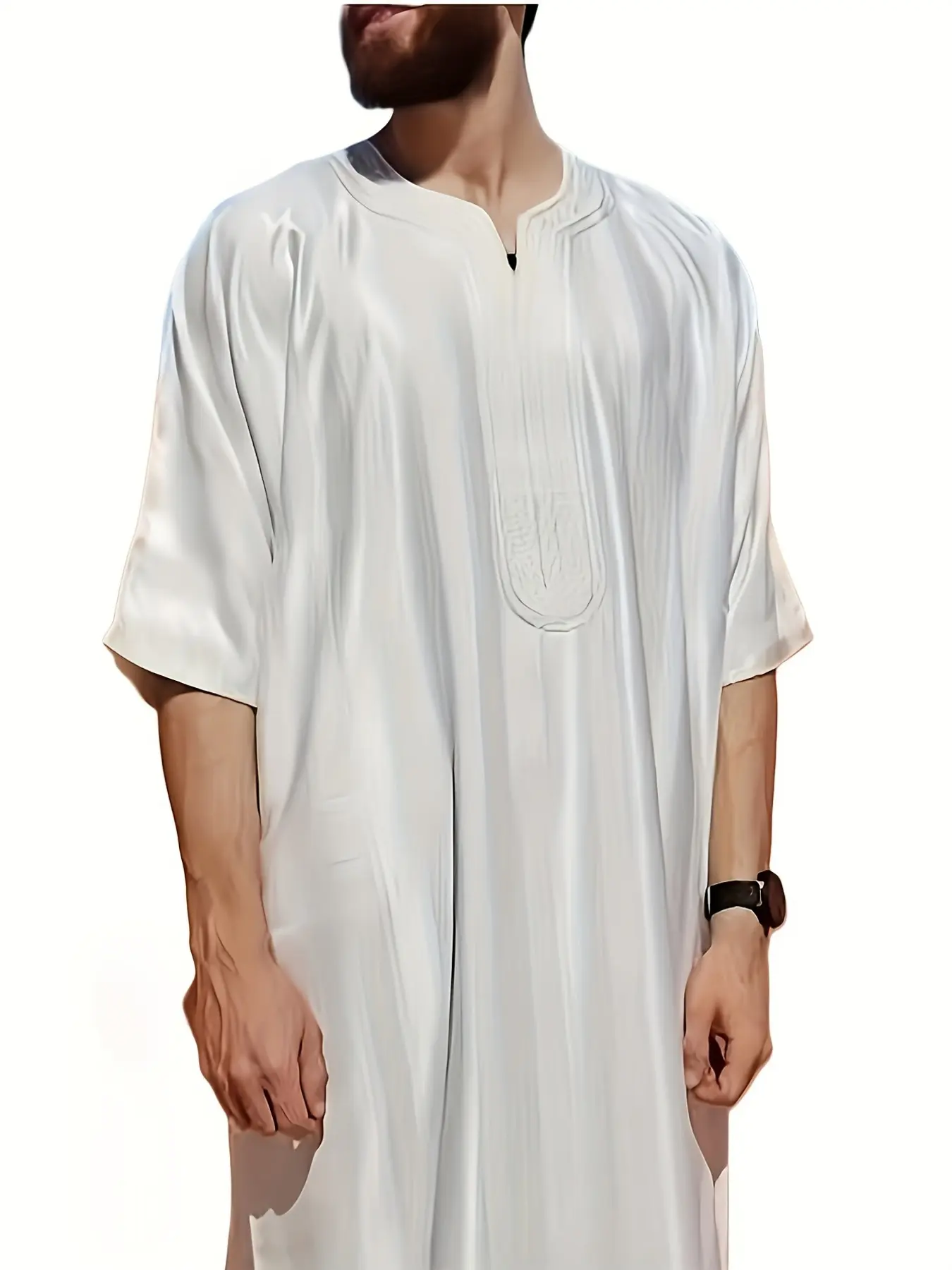 Middle Eastern Moroccan Dubai Striped Robe, Medium Sleeve Embroidered Saudi Arabia Clothing, Unlined No Padding, Ca Prop 65 Re/ca No
