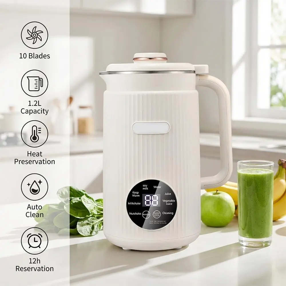 8in 1 Nut Milk Maker, 12 Blade 40oz Homemade Almond, Oat, Coconut, Soy, Plant Based Milks And Non Dairy Beverages, Soy Milk Maker Machine with Delay Start/Keep Warm/Self-Cleaning/Boil Water/blender/soy Milk Maker/
