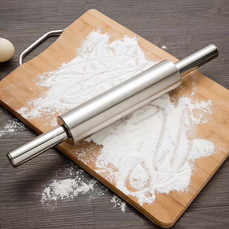 SHAON Stainless steel rolling pin with anti slip handle - professional dough roller - durable manual noodle press | suitable for pizza, cookies, pastries, pasta | easy to clean household baking artifact, Christmas and Halloween gifts