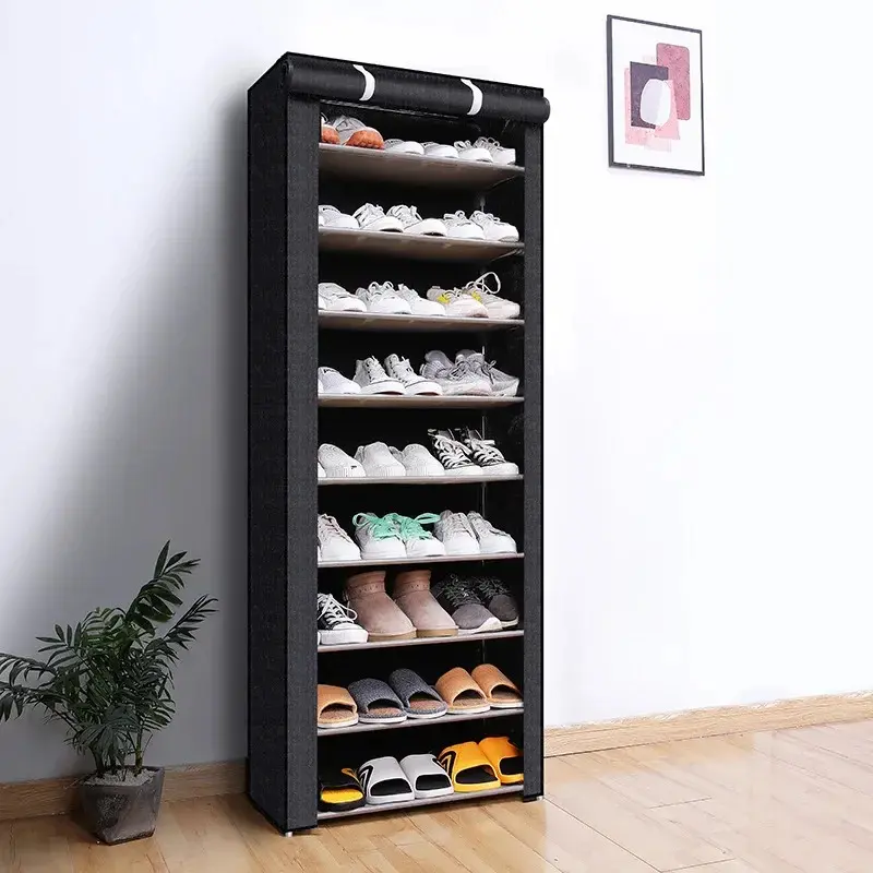 SICANDAENHK 9-Tier Dust-Proof Metal Stackable Shoe Rack with Cover - Steel Pipe Freestanding Organizer, Easy Installation, Corner Shelf, Shoe Tray for Entryway, Footwear Storage Solution for Closet, Dorm Room